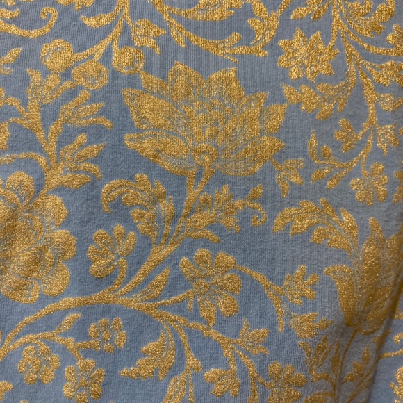 Cavalli gold brocade print cotton/lycra t-shirt.   Size S. - Picture 2 of 4